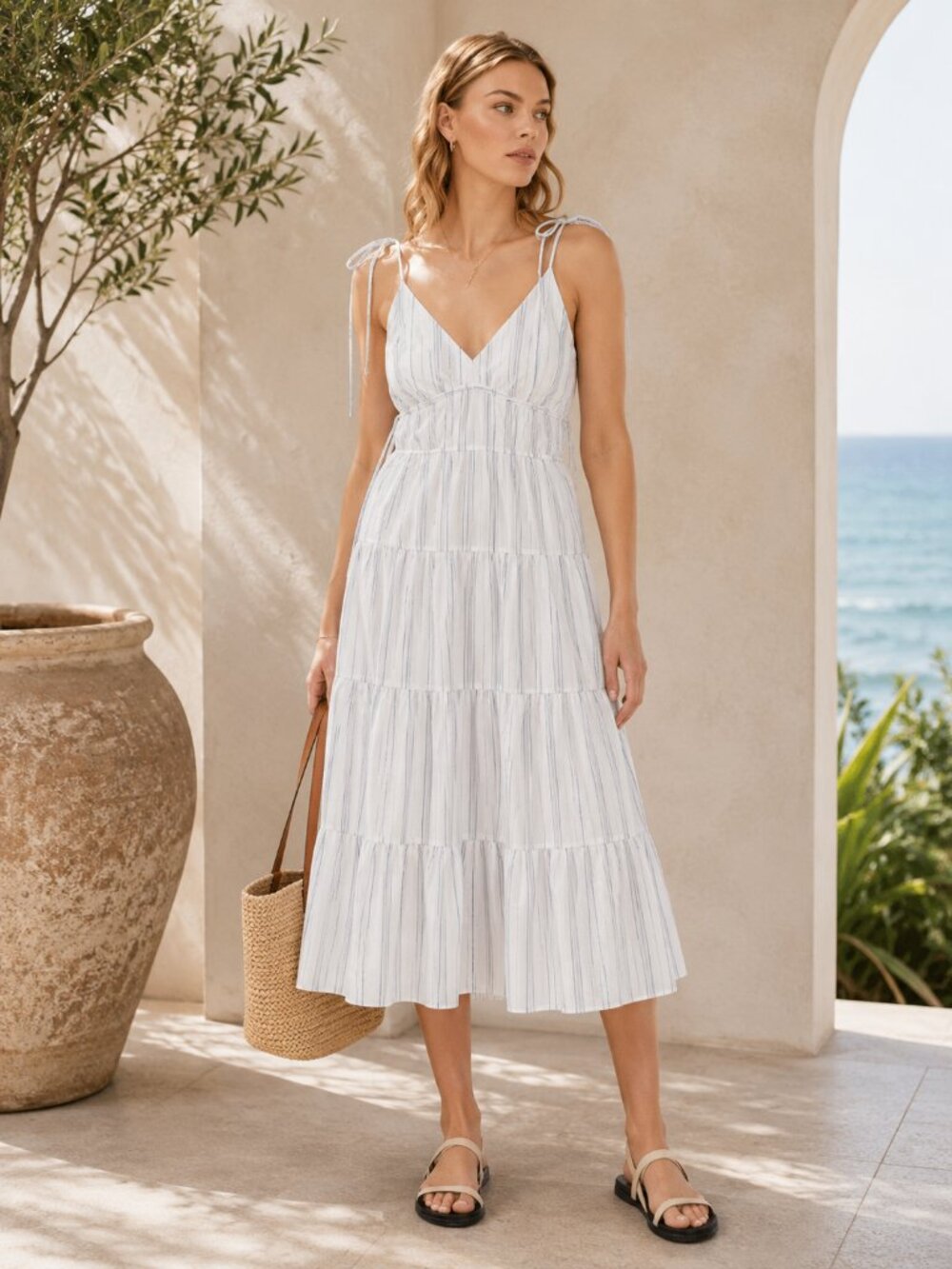 Rails Julia West Seaport Stripe Organic Cotton Midi Dress Sz S